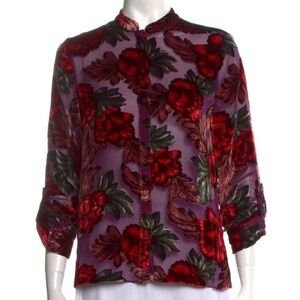 Alice + Olivia Blouse
Purple
Floral Print
Three-Quarter 
Button Closure
